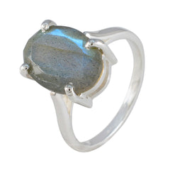 Penelope Artisan Grey Solitaire Ring with Labradorite Gemstone