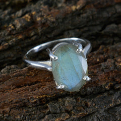 Penelope Artisan Grey Solitaire Ring with Labradorite Gemstone