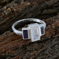 Maria artisan multicolor trilogy ring with rectangular gemstones set in silver band