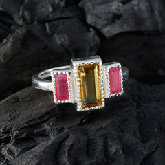 Maria artisan multicolor trilogy ring with yellow and red rectangular gemstones set in silver