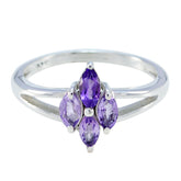 Layla artisan purple gemstone ring with four marquise amethyst stones set in sterling silver split shank