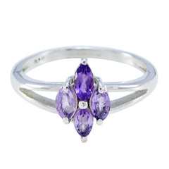 Layla artisan purple gemstone ring with four marquise amethyst stones set in sterling silver split shank