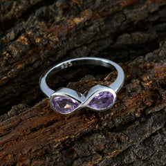 Haruka artisan purple gemstone ring with infinity design set in sterling silver on textured bark
