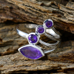 Araya artisan purple gemstone ring with multiple faceted amethyst stones set in silver