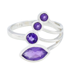Araya artisan purple gemstone ring with four faceted purple stones set in silver band
