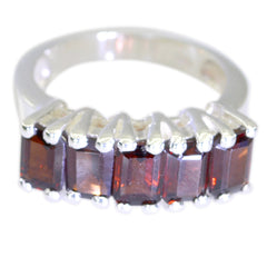 Katarina artisan red gemstone ring with six rectangular red stones set in silver band