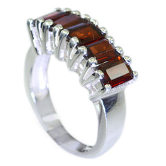 Katarina artisan red gemstone ring with rectangular red stones set in silver band