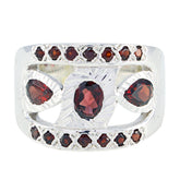 Bianca artisan red gemstone ring with multiple red stones set in silver band