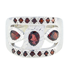 Bianca artisan red gemstone ring with multiple red stones set in silver band