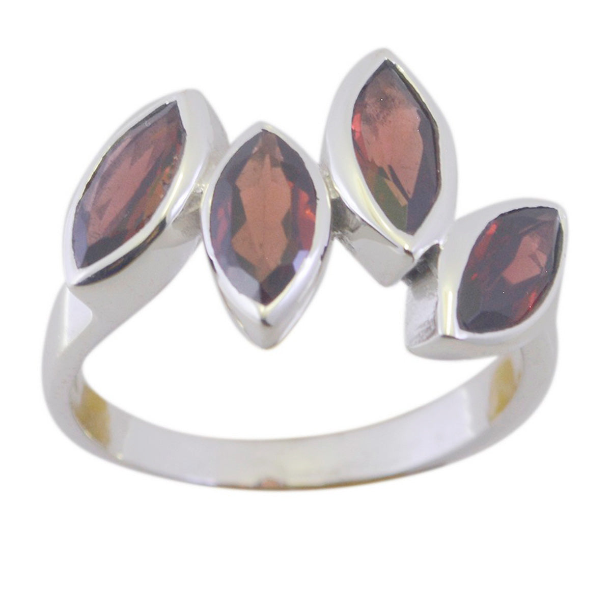 Giulia artisan red gemstone ring with four marquise red stones in sterling silver band elegant cocktail design