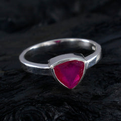 Patricia artisan red solitaire ring with a triangle red gemstone set in a silver band