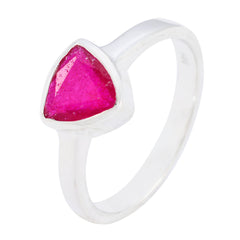 Patricia artisan red solitaire ring with a triangular red gemstone set in a silver band
