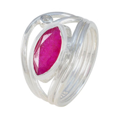 Riya artisan red toi et moi ring sterling silver band with marquise red gemstone and small white accent stone