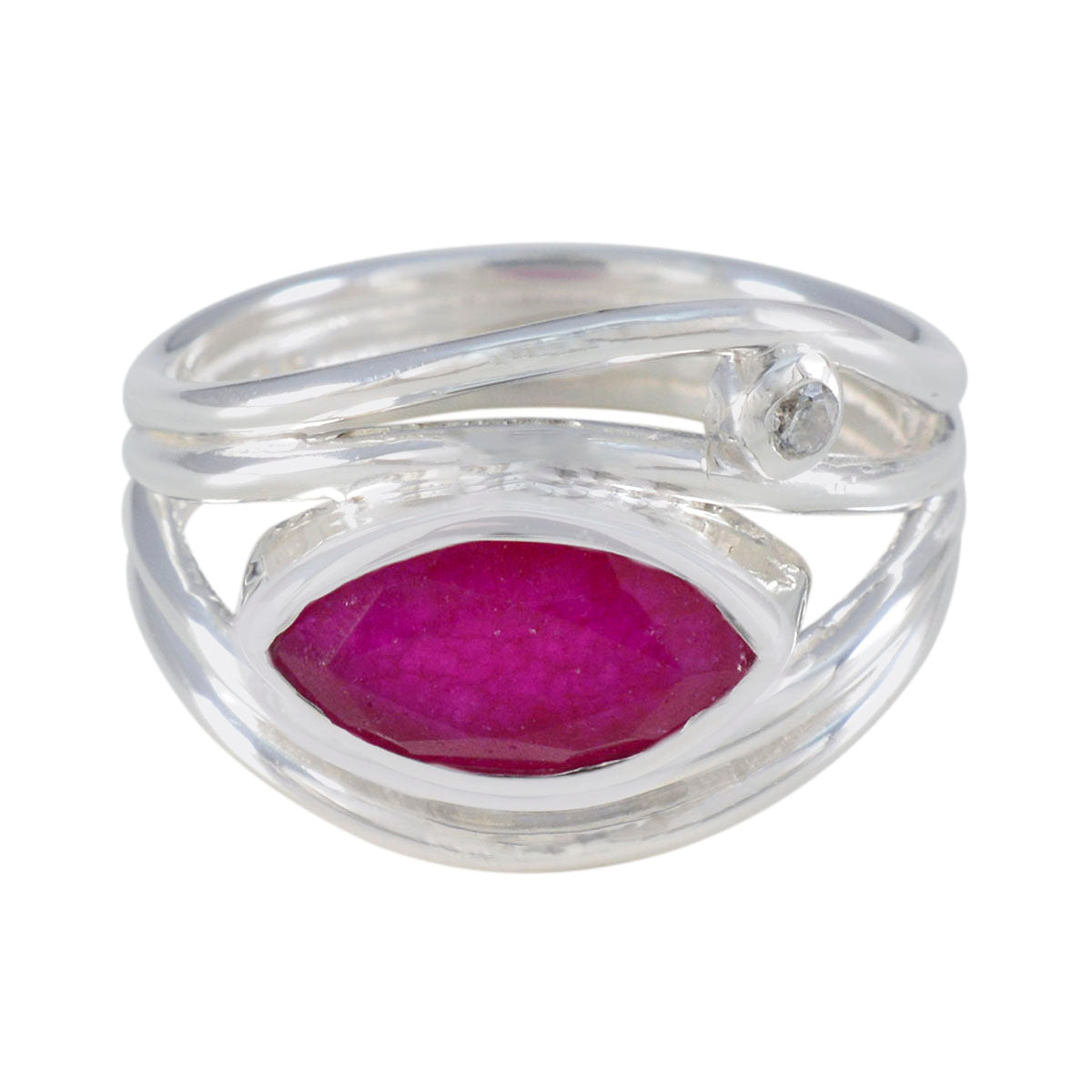 Riya artisan red toi et moi ring with marquise red stone set in sterling silver wrap band with small bezel diamond