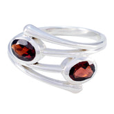 Maria artisan toi et moi ring with two oval red gemstones set in polished silver band
