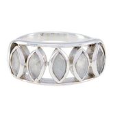 Fernanda artisan white gemstone ring with marquise shaped stones set in silver band