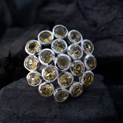 Bella artisan yellow gemstone ring with multiple faceted yellow stones set in silver