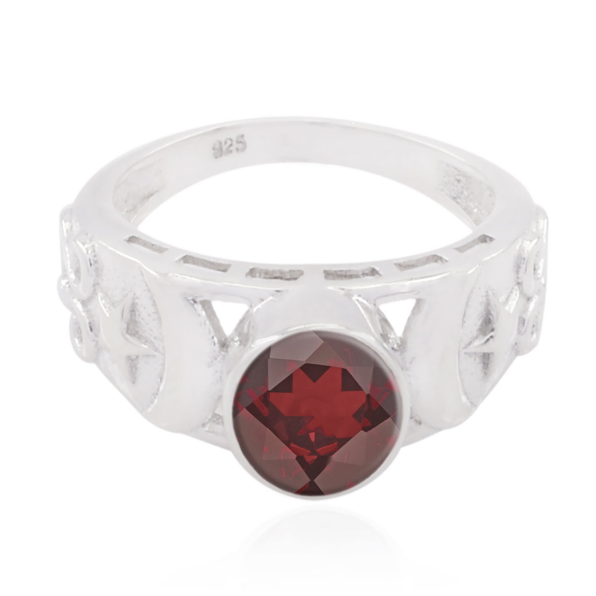 Autumn Filigree Ring with Red Gemstone 925 Silver Garnet Red