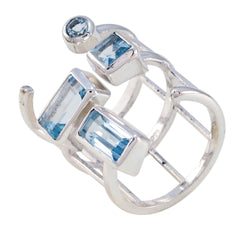 Ava Signet Blue quarter ring online featuring silver band with multiple blue gemstones