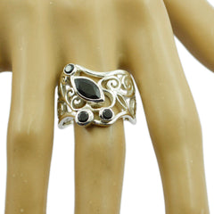 Florencia black filigree statement ring with marquise black stone and ornate silver filigree band