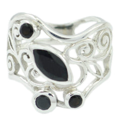Florencia sterling silver filigree ring with marquise black stone and round black accents black filigree statement ring