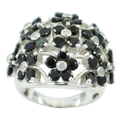 Daniela black floral statement ring with black and clear gemstones on silver band