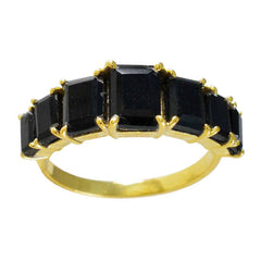 Skylar gold band black gemstone engagement ring with multiple square black stones