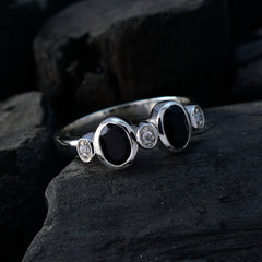 Nari Black Gemstone Halo Ring with Silver Accent