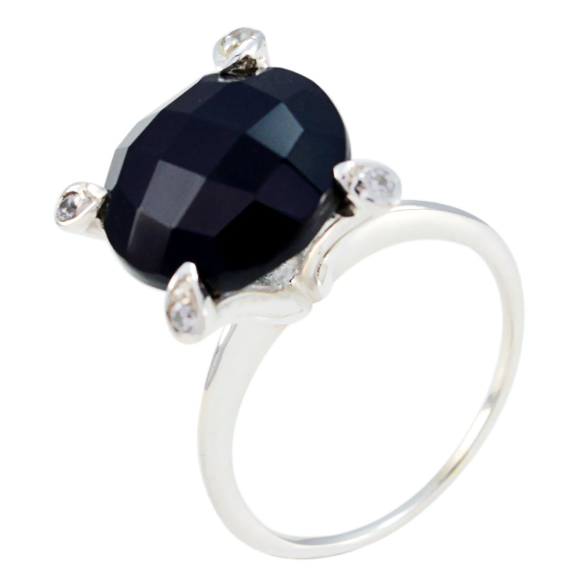 Bianca Black Gemstone Halo Ring in Sterling Silver Black Onyx Black