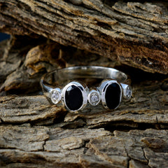 Nari Black Gemstone Halo Ring with Silver Accent