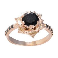 Maria Black Gemstone Halo Ring in Rose Gold Elegance