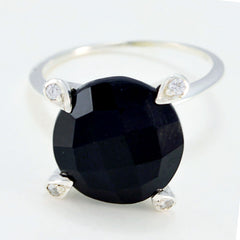 Bianca Black Gemstone Halo Ring in Sterling Silver