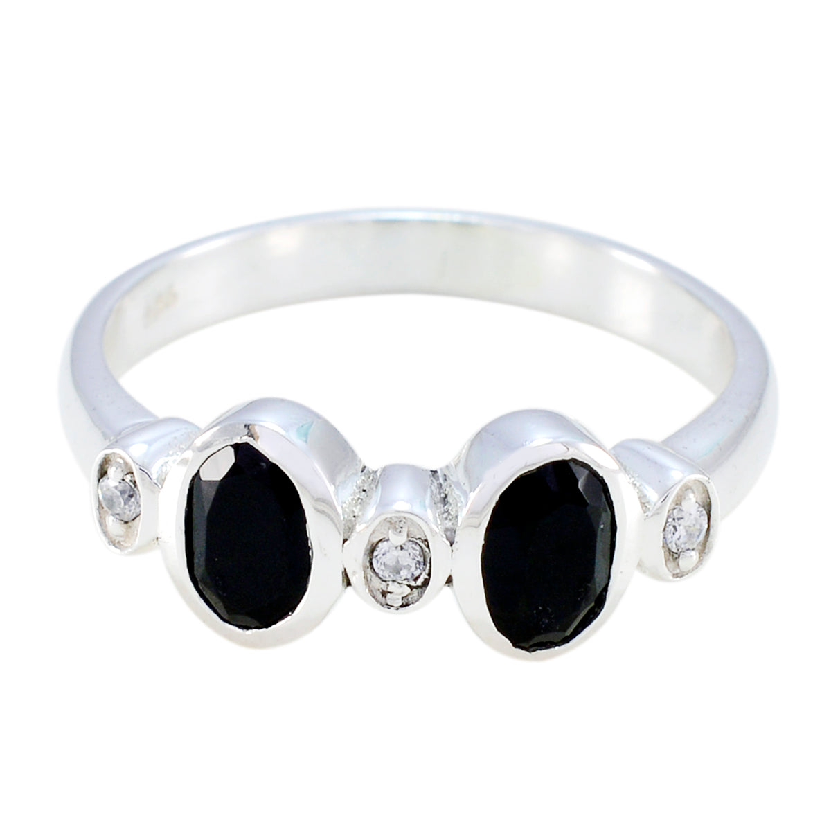 Nari Black Gemstone Halo Ring with Silver Accent Black Onyx Black