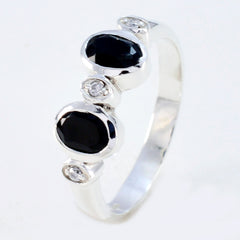 Nari Black Gemstone Halo Ring with Silver Accent