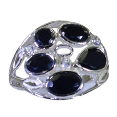 Natcha black gemstone ring for women with multiple oval black stones set in silver band