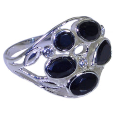 Natcha elegant silver black gemstone ring for women with multiple oval and round black stones