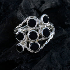 Audrey black gemstone statement ring with multiple round black stones set in silver bands