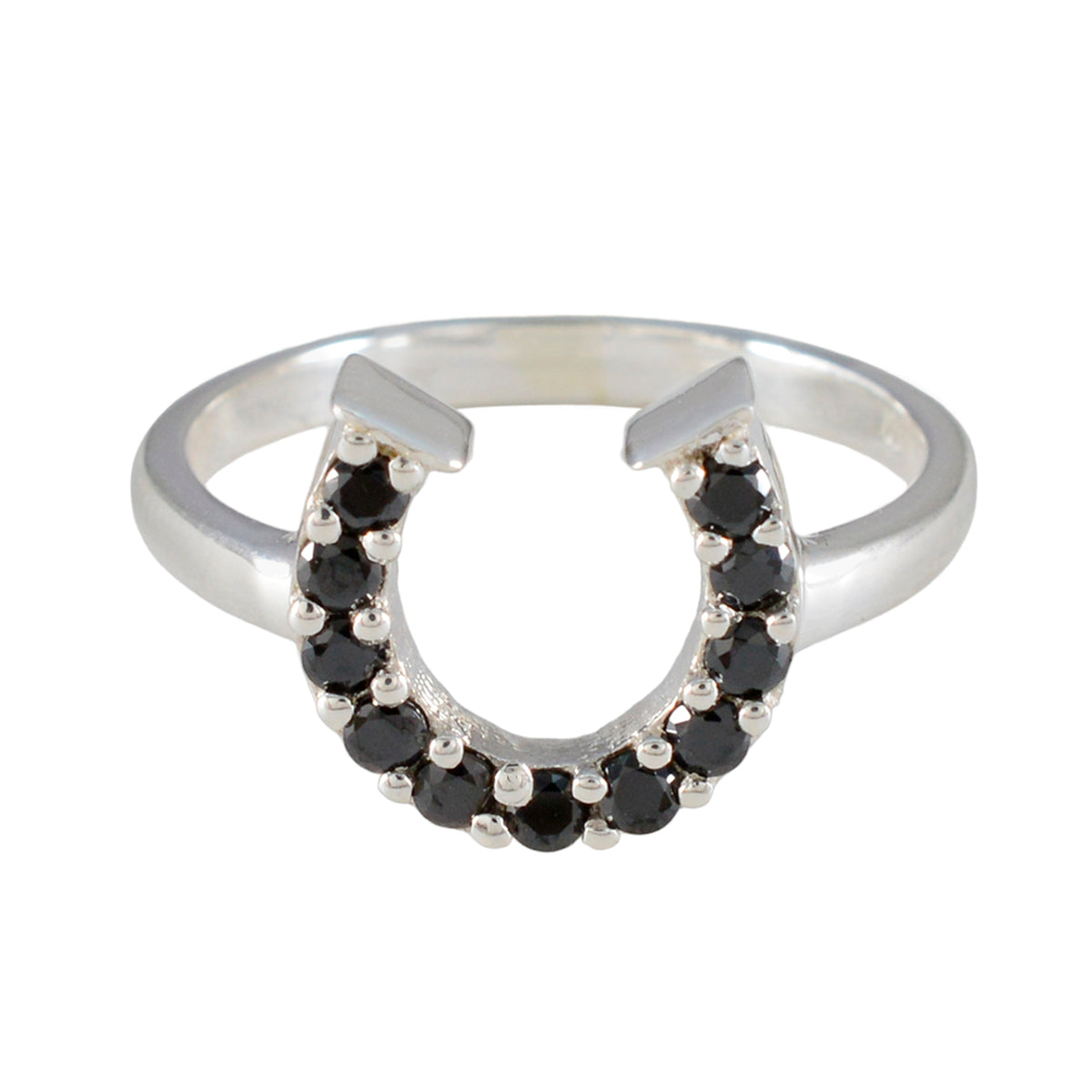 Liyana silver ring featuring a black gemstone statement ring design with multiple round black stones