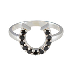 Liyana silver ring featuring a black gemstone statement ring design with multiple round black stones