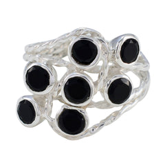 Audrey black gemstone statement ring with multiple round black stones set in silver band