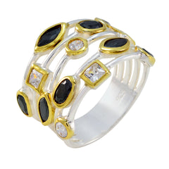 Isabella black gemstone statement ring with gold and silver multi-shaped stones band