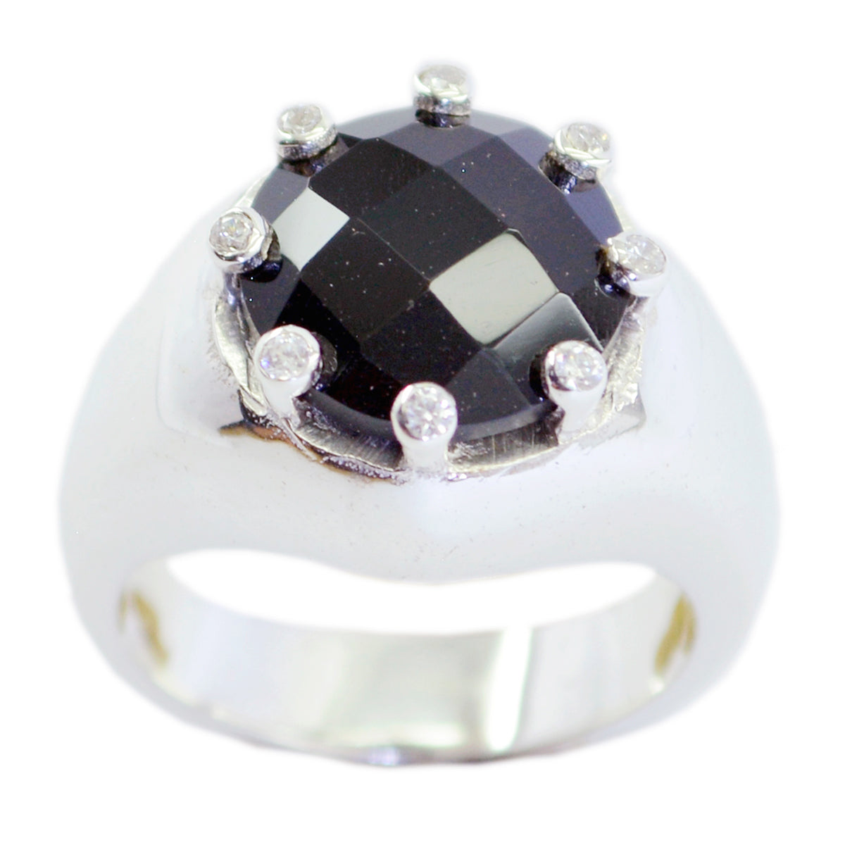 Mila Black Halo Ring Silver Crown Design Black Onyx Black