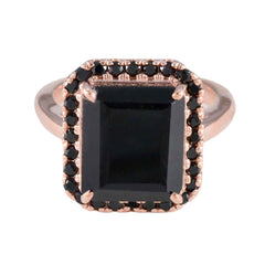 Chloe black halo ring for women with square black center stone and rose gold band