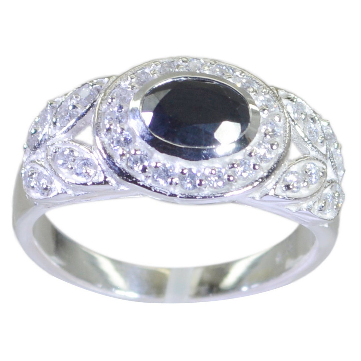 Aisha Elegant Black Halo Ring with Sparkling Stones Black Onyx Black