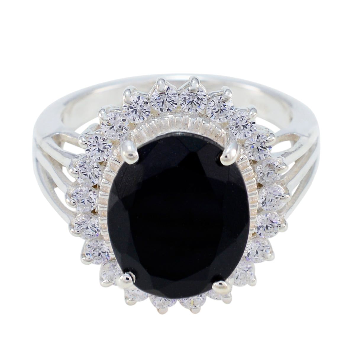 Luisa Black Halo Signet Ring with Sparkling Accents Black Onyx Black