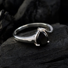 Siti Black Heart Solitaire Ring with Silver Band