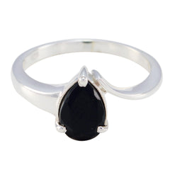 Siti Black Heart Solitaire Ring with Silver Band Black Onyx Black
