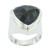 Elena black solitaire cocktail ring with faceted black stone set in sleek silver band