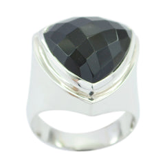 Elena black solitaire cocktail ring with faceted black stone set in sleek silver band