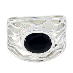 Saanvi Black Solitaire Fashion Ring with Silver Design
